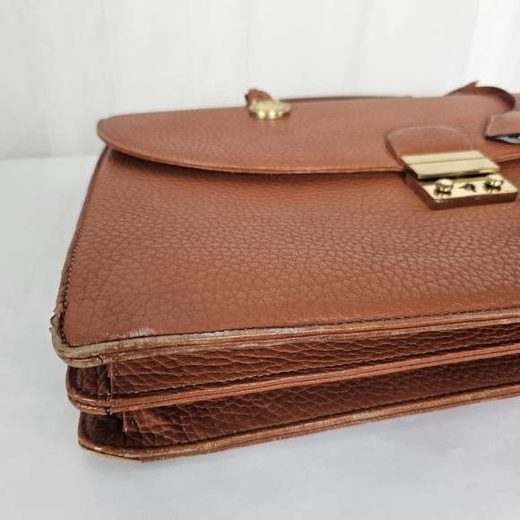 Vintage Dooney & Bourke camel brown leather folio briefcase with lock and key - Picture 2 of 16